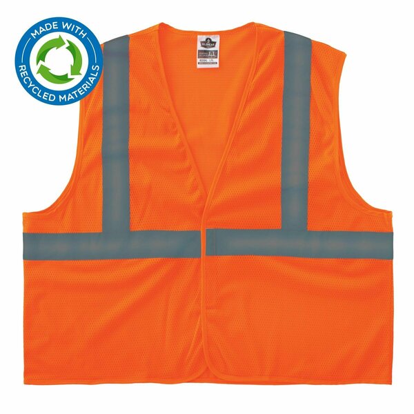 Glowear By Ergodyne Recycled Hi-Vis Safety Vest, Class 2, Orange, S/M 8205HL-ECO